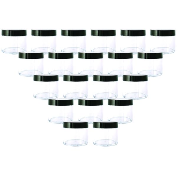 50ml Clear Plastic Jar with Black Lid Set of 20