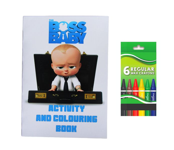 Boss Baby Activity and Colouring Book A5 plus 6 Wax Crayons - Set of 5