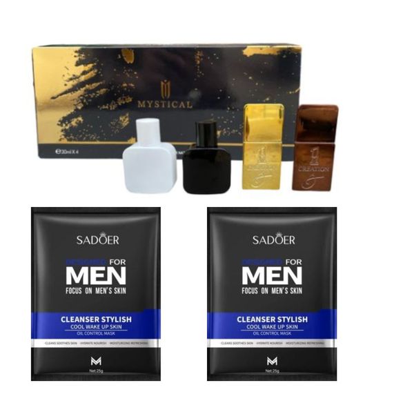 Set of 4 Perfume Gift for Him and 2 Mens Facial Sheet Mask