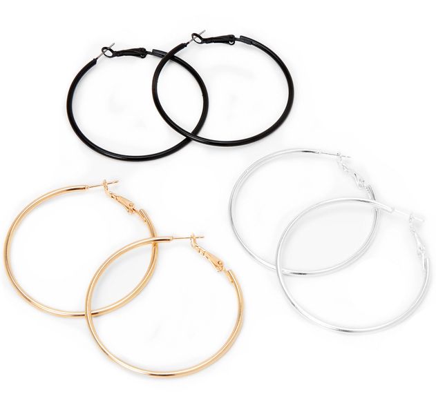 Azov Large Hoop Earrings - Silver Black &amp; Gold - Set of 3