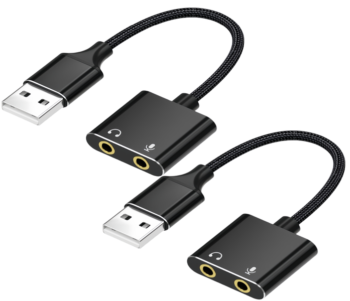 2 Pieces USB To 3.5Mm Adapter USB External Sound Card-Black