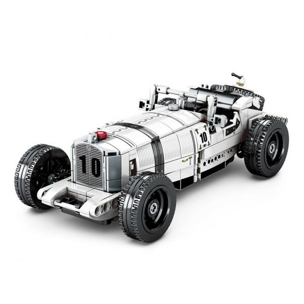 Kids &amp; Adult Retro Racing Car Design Building Blocks Set - White
