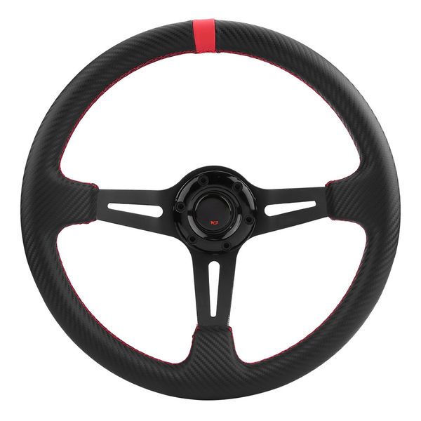 14inch Universal Aluminum Carbon Fiber Car Steering Wheel with Horn (Red)