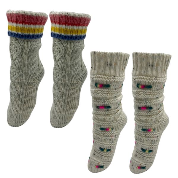 2 Pair Anti Slip Thermal Slipper Socks Super Warm Fleece - TS004