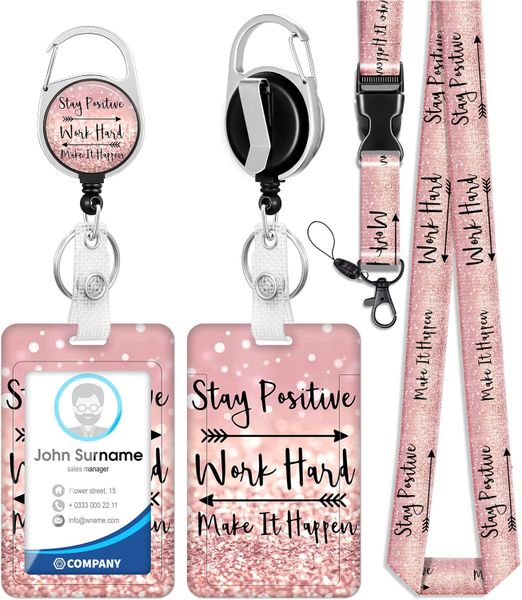 Cute Inspirational Quote ID Badge Holder with Lanyard &amp; Retractable Reel
