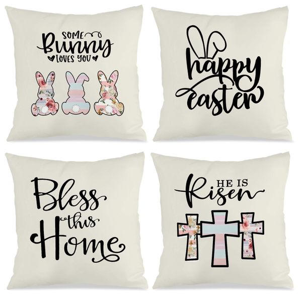 Set of 4 Easter Theme Throw Pillow Covers, 45x45cm Washable Cushion Covers