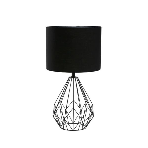 Table Lamp Black Metal Wire Base Black Fabric Shade