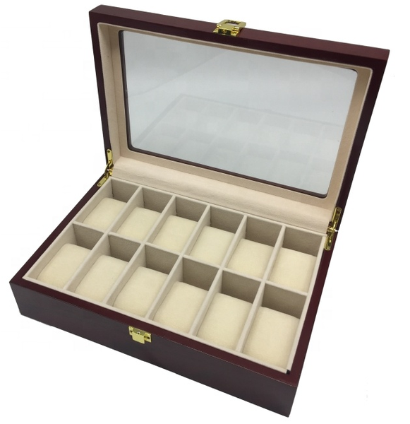 Jack Brown Luxury 12-Slot Wooden Watch Display Box - Red