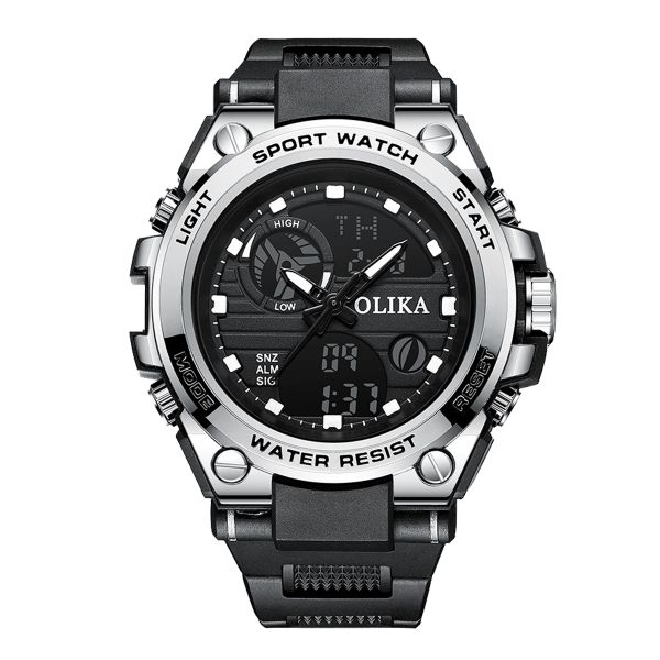Olika 1908 Digital Sports Watch Retro with LED Backlight Wristwatch Silver