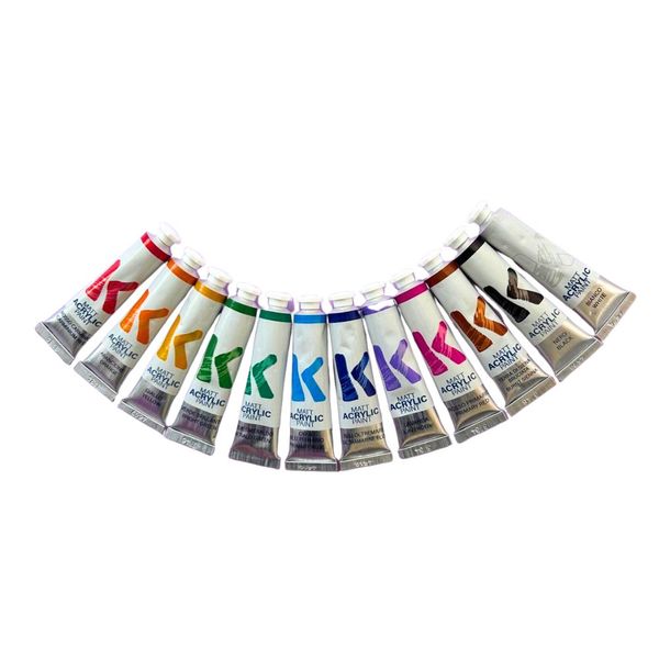 Toy Color Matt Acrylic Paint Tubes 12 x 12ml - Non-Toxic Water-Based Paint