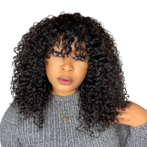 Brazilian Curly Fringe Wig, Water Wave Human Hair Wig