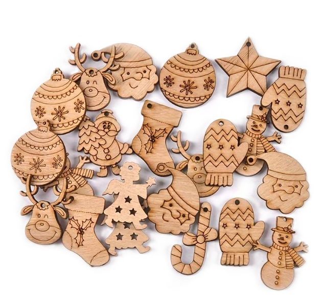 60 Pieces Wooden Christmas Figure Decorations