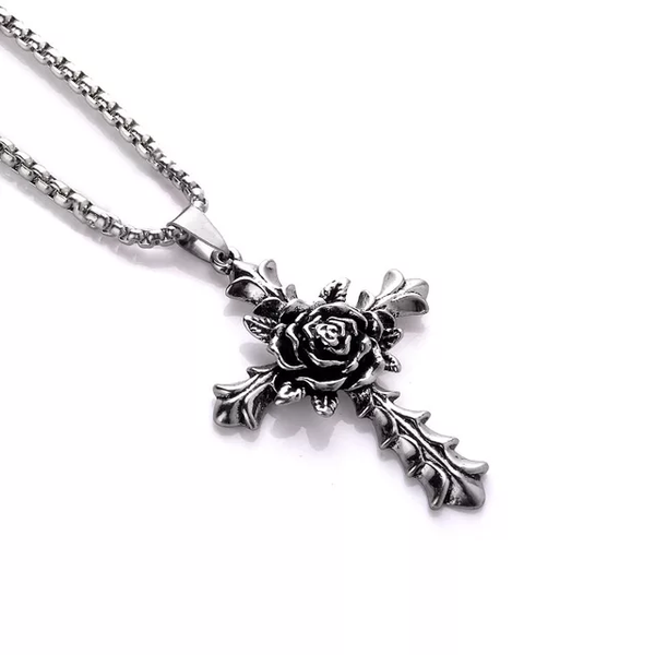 Individuality Gothic Rose Cross Pendant Necklace - RN-10008-RS