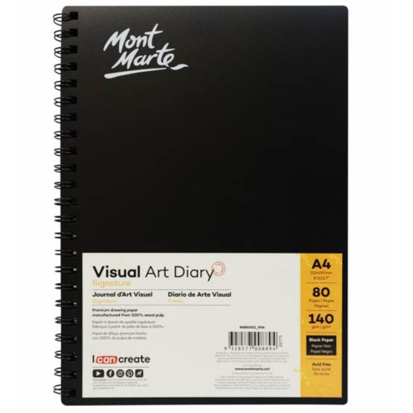 Mont Marte Visual Art Diary Black 140gsm A4 80 Page