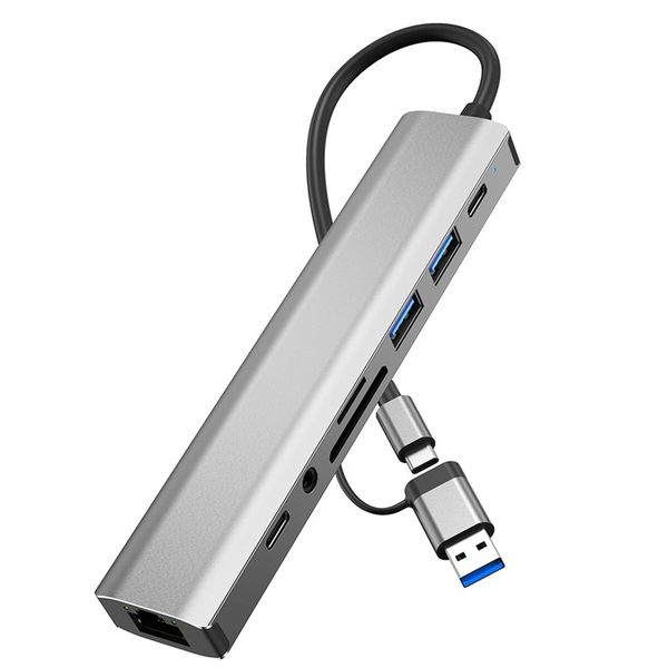 USB-C / USB Hub 9 in 1 Docking Station RJ45 USB3.0 USB2.0 USB-C2.0 3.5mm