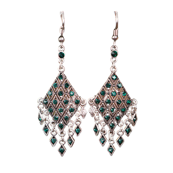 Bohemian Green Rhombus Tassel Earrings