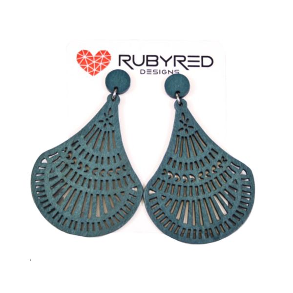Wood Earrings - Teal Green Chandelier Drop Earrings