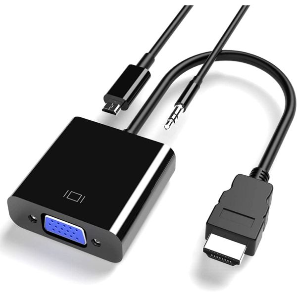 HDMI to VGA Connects Adapter, HDMI Male to VGA Female Adapter - Black