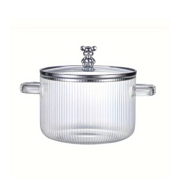 High borosilicate small soup pot with lid transparent glass pot