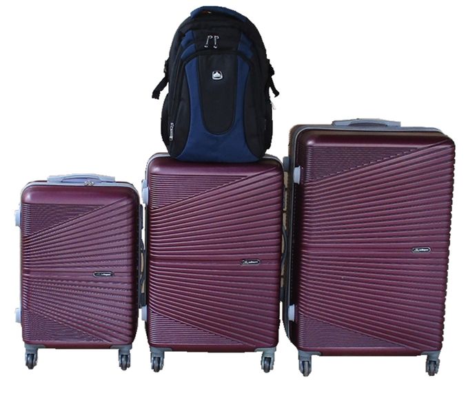 Purple 3-Piece ABS Luggage Set + Black &amp; Navy Travel Backpack