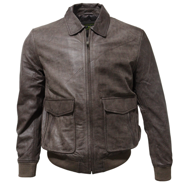 Men's Antique Brown Leather Bomber Jacket MJLJ000004-A