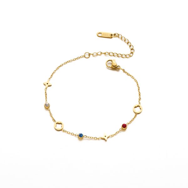 YXF078 Gold Diamond Four-Leaf Flower Titanium Steel Anklet