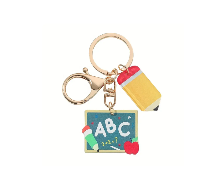 Teacher Appreciation Gift Keyrings with Charms Chalk Board Pencil Novelty