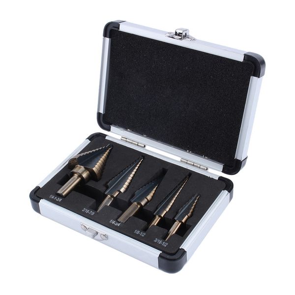 Step Drill Bit Set 5 Pcs, 50 Sizes HSS Cobalt with Case