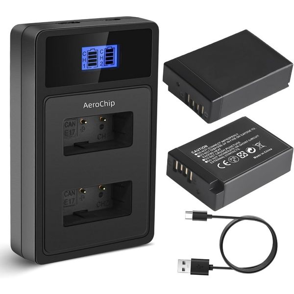 2-Pack LP-E17 Rechargeable Batteries with LED Dual Charger for Canon