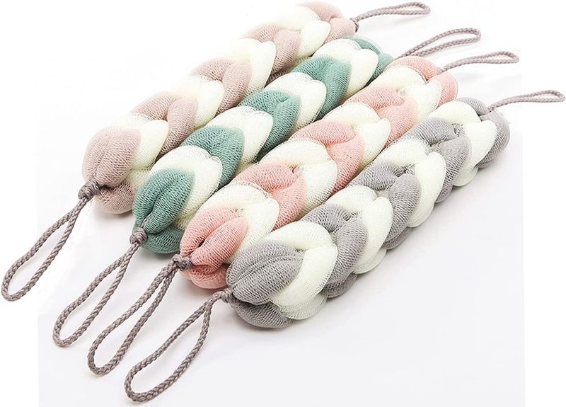 Long Stretchable Back Sponge Mesh Scrubber Shower Loofah - Dual Tone - 4 Pack