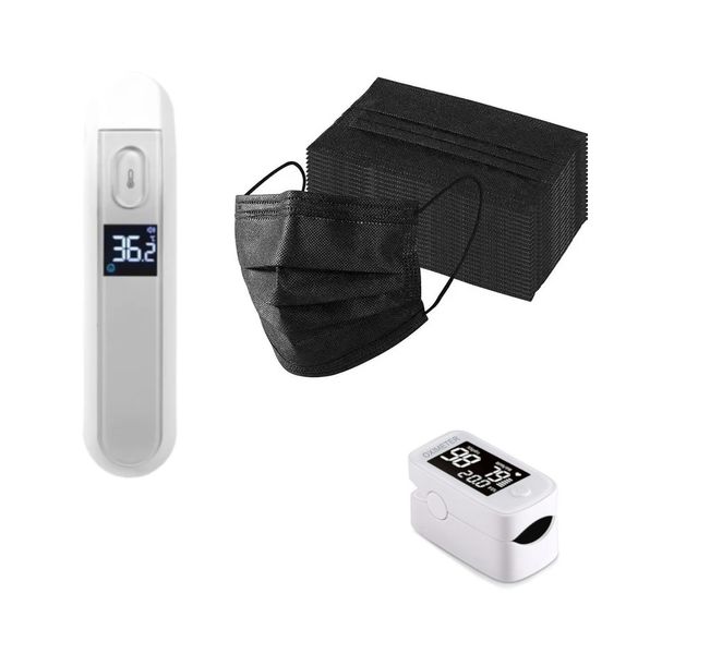 Digital Thermometer - Finger Pulse Oximeter - 50 x Black Disposable Masks