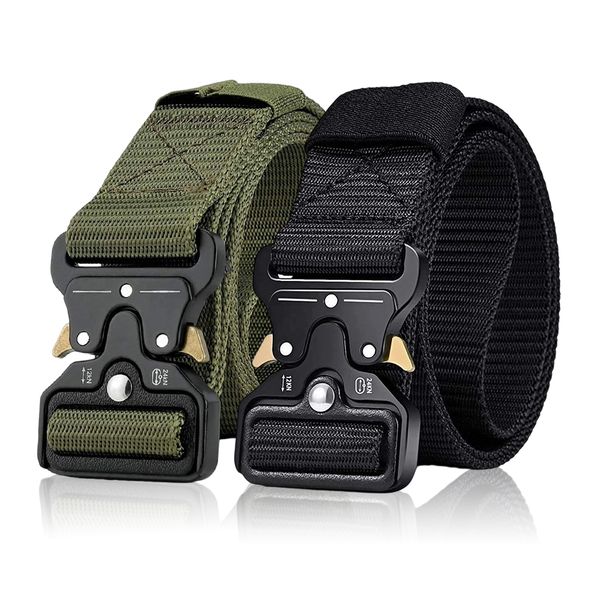 2-Pack Nylon Tactical Belt for Men with Quick Release Heavy Duty Buckle