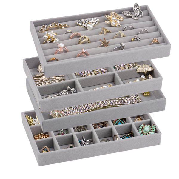TopikaHome-Jewellery Organizer for Drawer, Velvet Jewelry Tray with Storage