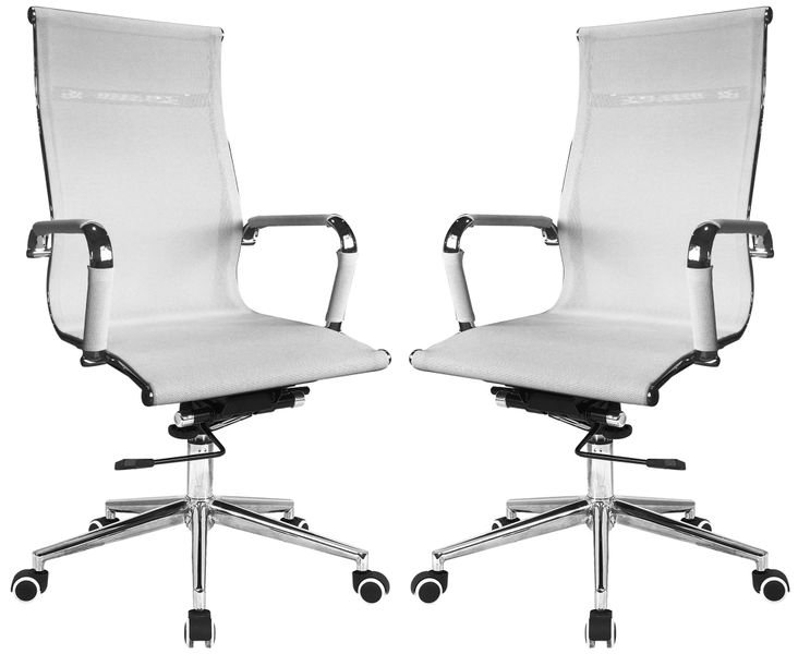 High Back Netting Office Chairs-Set of 2-White