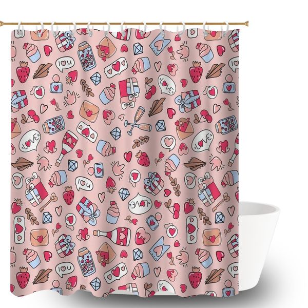Valentine Hearts Shower Curatin Bathroom Accessories for Home, Gym, Hotel