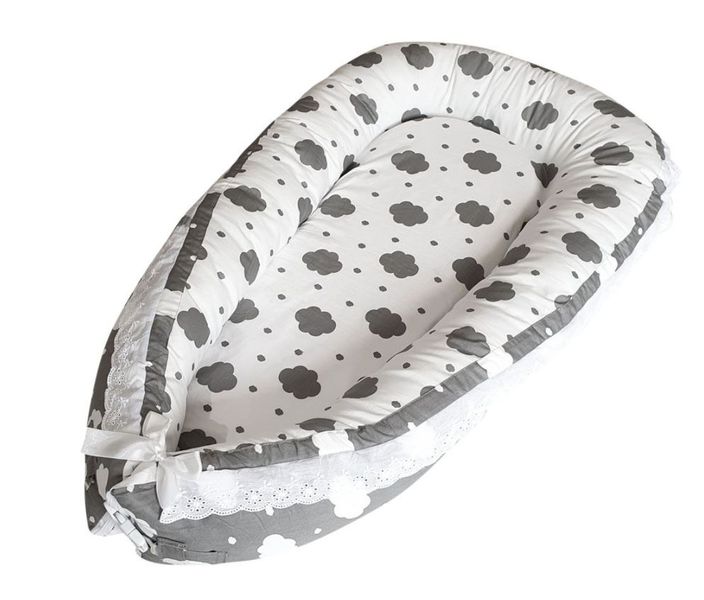Portable Toddler Sleeper Bed White with Grey Clouds