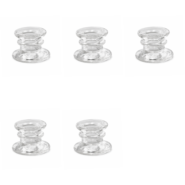 5 Pack - Round Crystal Glass Candle Holder - Transparent