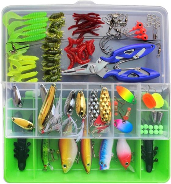 101 Pieces Fishing Lure Kit Lots Tackle Box Crankbaits, Spoons, Poppers, Hooks