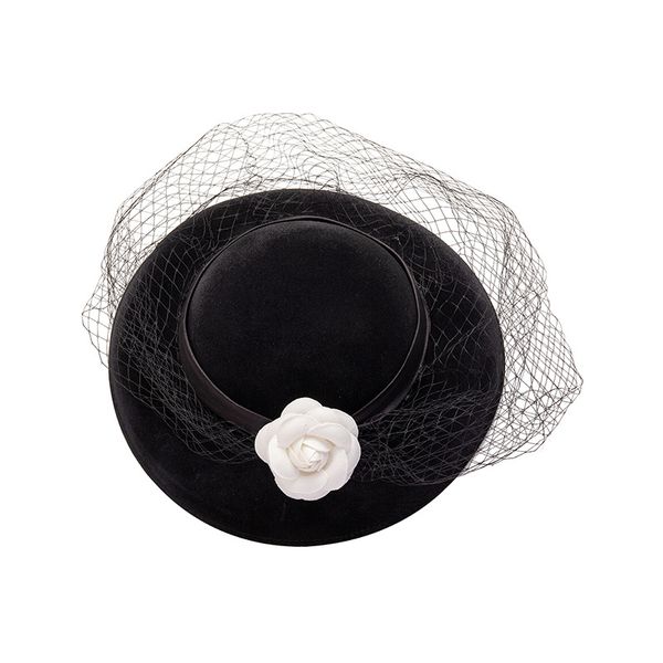 French Hepburn Velvet Mesh Veil Camellia Top Church Vintage Hat