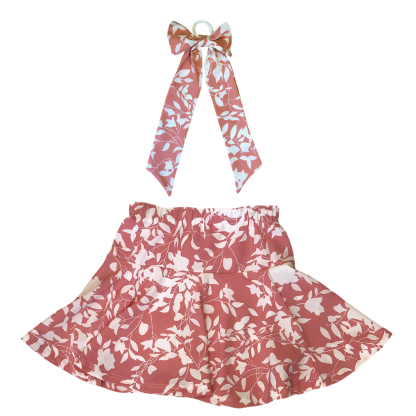 Kids-Skort &amp; Hairpiece - Pink White Floral