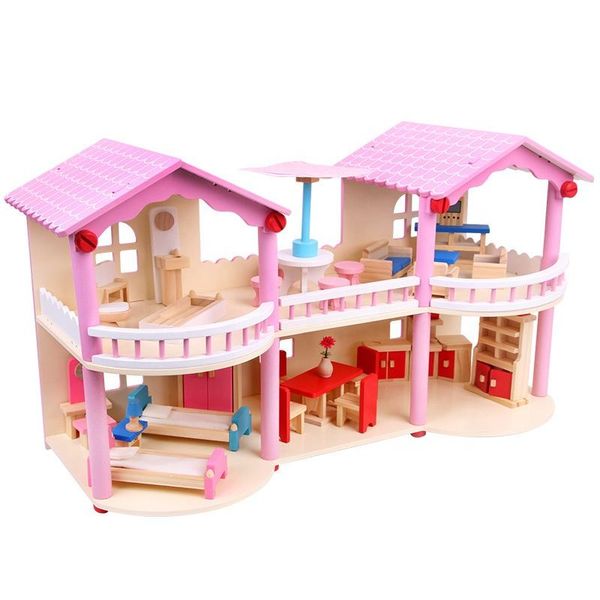 Kids Wooden House Handmade Two-Story Mini Sunroom Double Layer Villa - E0055