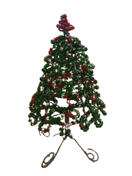 Handmade Beaded Christmas Tree - Green, Red, Gold &amp; Silver - 10cm (2 Pack)