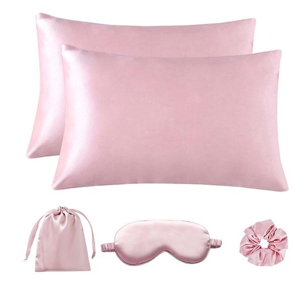 Silky Satin Pillowcase Eye Mask Scrunchies 5-Piece Set - 20"x30