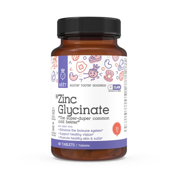 Zinc Glycinate Providing 25mg Elemental Zinc Supplement Vegan 60 Tablets