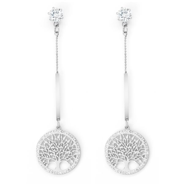 Cazabella Stainless Steel Drop Earrings with Tree of Life Pendant