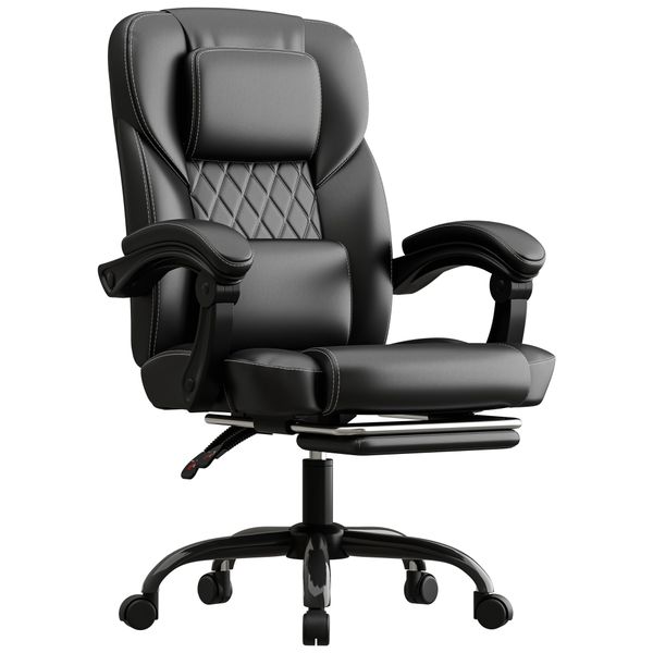 Executive Chair with Footrest and Headrest Comfy Leather Arm Chair