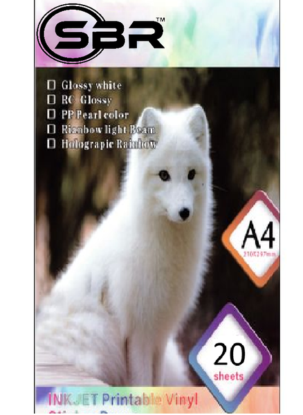 SBR | A4 Vinyl Sticker Papers - 20 Sheets - Glossy White