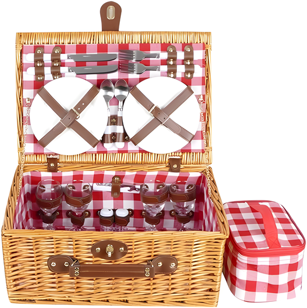Picnic Basket Wicker Picnic Basket with Cutlery Handle and Shoulder Strap