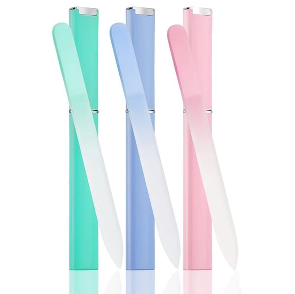 3 Pieces Double Sided Glass File with Case, Professional Nail Care Tool