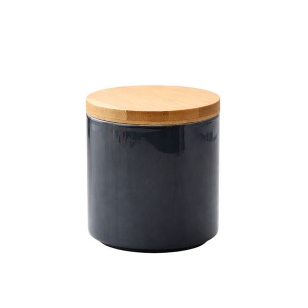 Small Wide Ceramic Storage Canister with Bamboo Lid